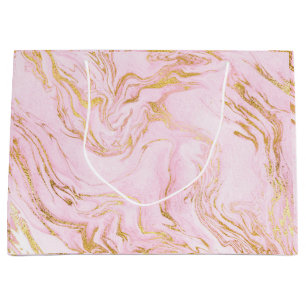 Sacola Para Presentes Grande O ouro cor-de-rosa cora encanto de mármore