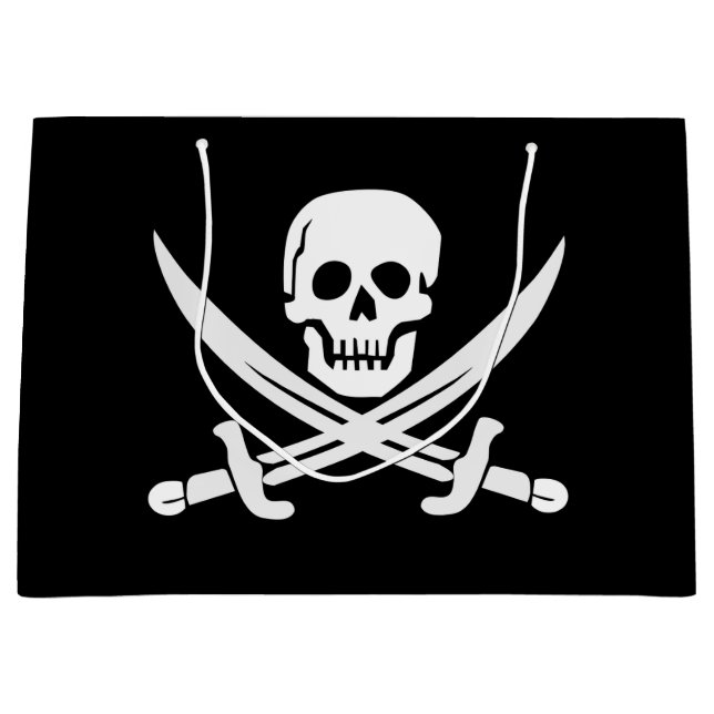 Sacola Para Presentes Grande O pirata/crânios/espadas feitos sob encomenda da (Frente)