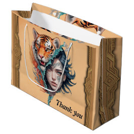 Sacola Para Presentes Grande O tigre e a mulher, força e graça.