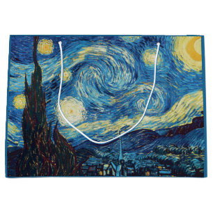 Sacola Para Presentes Grande Obra-Prima Vintage Azul Noite Estrelada de Van Gog