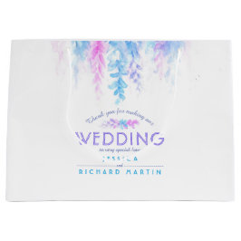 Sacola Para Presentes Grande Obrigado de flores cor-de-rosa azuis de casamento,