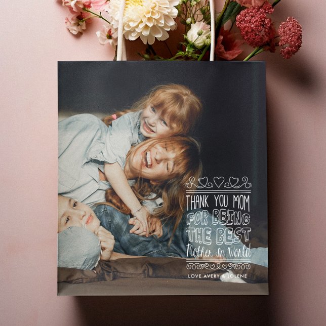 Sacola Para Presentes Grande Obrigado Mãe | Dia de as mães Photo Gift Bag (Criador carregado)