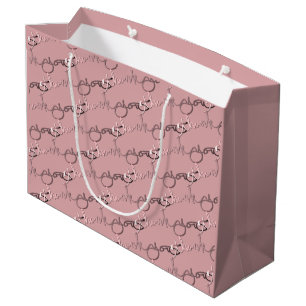 Sacola Para Presentes Grande "Obrigado" Padrão Escrito à Mão em Rosa