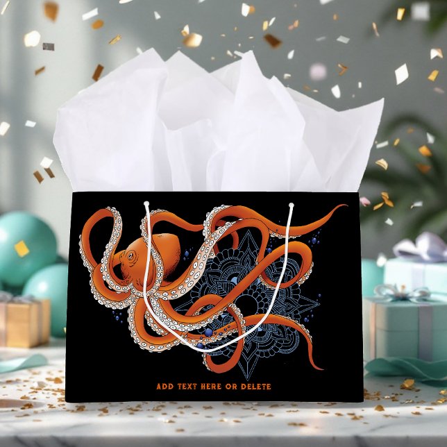 Sacola Para Presentes Grande Octopus Orange Mandala Blue (Criador carregado)