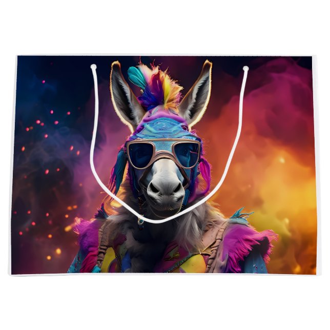 Sacola Para Presentes Grande Óculos Azuis Funky Donkey (Frente)