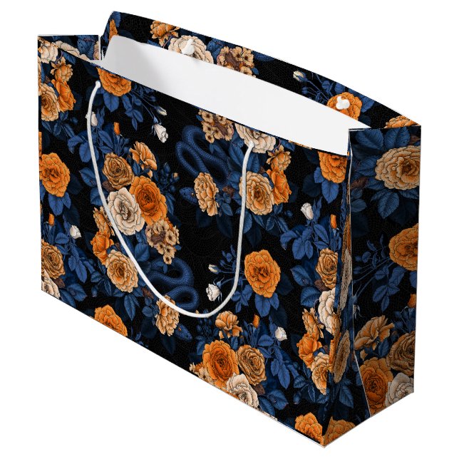 Sacola Para Presentes Grande Oculto nas rosas, laranja e azul (Verso inclinado)
