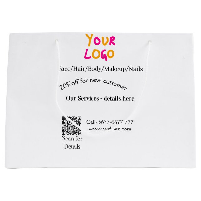 Sacola Para Presentes Grande oferta de desconto de serviços de contato de salão (Frente)