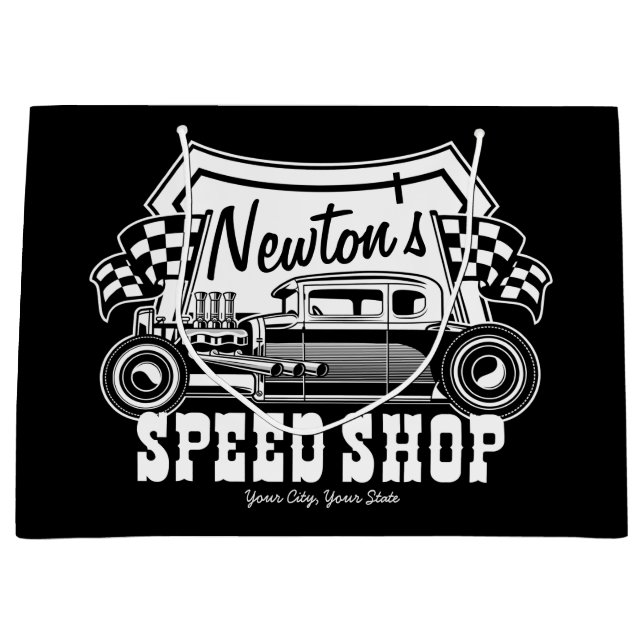 Sacola Para Presentes Grande Oficina Personalizada de Hot Rod de Corrida  (Frente)