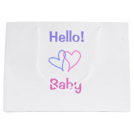Sacola Para Presentes Grande Olá bebê rosa roxo coração nome aquarela boho