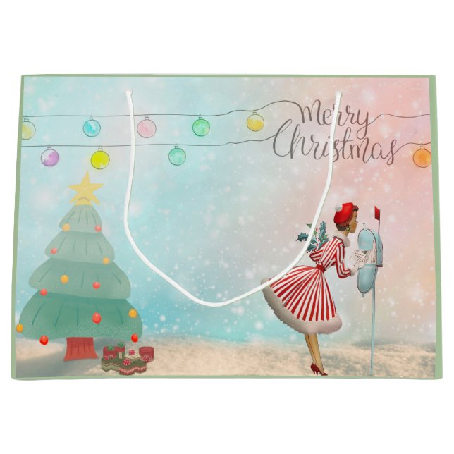 Sacola Para Presentes Grande Olá Natal dos anos 50! (Frente)