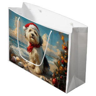 Sacola Para Presentes Grande Old English Sheepdog Christmas Vintage Beach