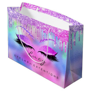 Sacola Para Presentes Grande Olhos Lashes Maquiagem Nome da Marca Glitter Unida