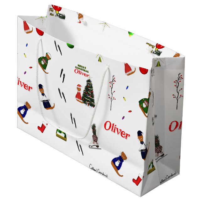 Sacola Para Presentes Grande Oliver The Otter Christmas Random Pattern (Frente inclinada)