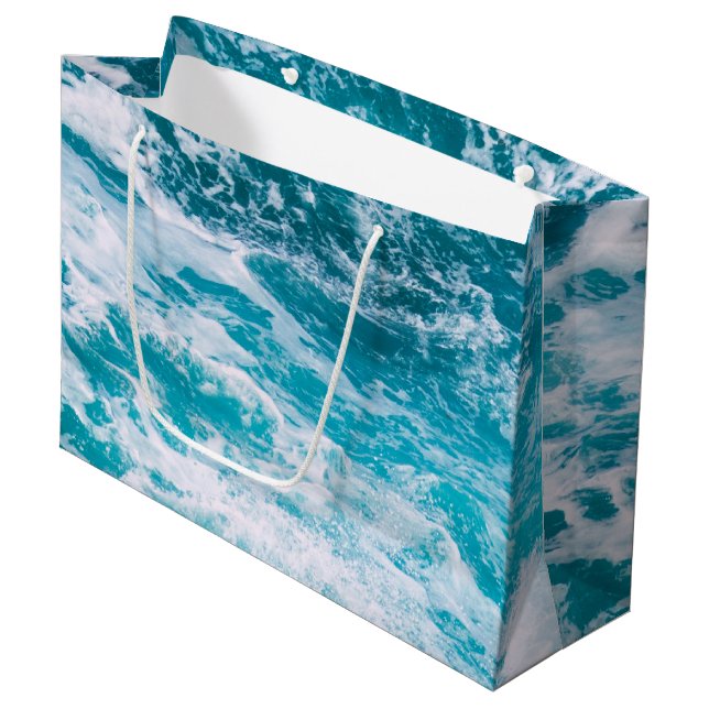 Sacola Para Presentes Grande Ondas do Oceano Azul (Frente inclinada)