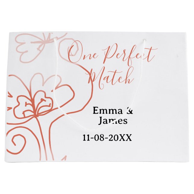 Sacola Para Presentes Grande One Perfect match terracotta wedding couple name f (Frente)