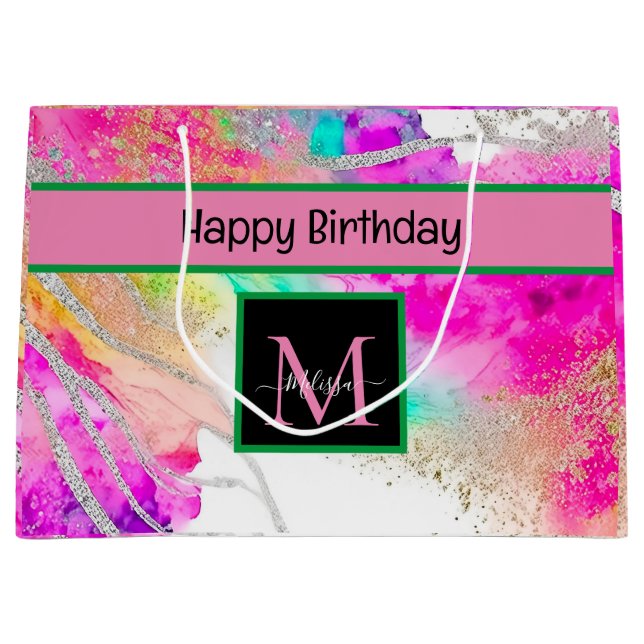 Sacola Para Presentes Grande Ontem Holográfico do Monograma Moderno (Frente)