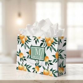 Sacola Para Presentes Grande Orange Citrus Watercolor Monogram Name