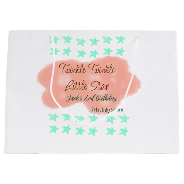 Sacola Para Presentes Grande Orange clouds twinkle twinkle little stars green  (Frente)