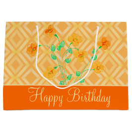 Sacola Para Presentes Grande Orange Flowed Happy Birthday