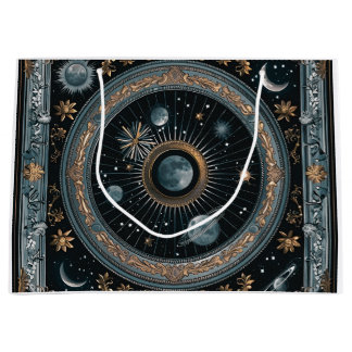 Sacola Para Presentes Grande Órbita Lunar Celestial Dourada com Astral Detalhad