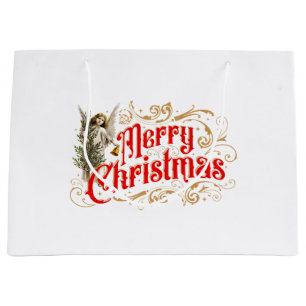 Sacola Para Presentes Grande Ornamentado Angel-Feliz Natal-Retro