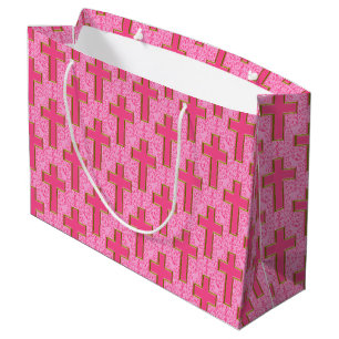 Sacola Para Presentes Grande Ornamentado Cross-22 Pink-Dourado-GIFT BAG L