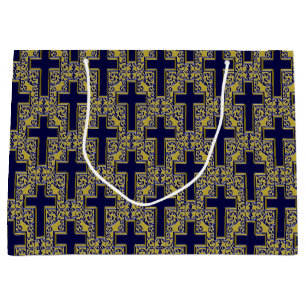 Sacola Para Presentes Grande Ornamentado Cross-24-Blue-Dourado-GIFT BAG L