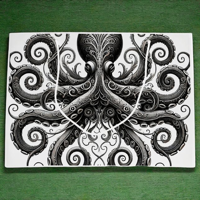 Sacola Para Presentes Grande Ornamentado de Octopus Kraken Steampunk Black (Criador carregado)