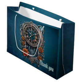 Sacola Para Presentes Grande Ornamentado Steampunk Clock com Rosas.