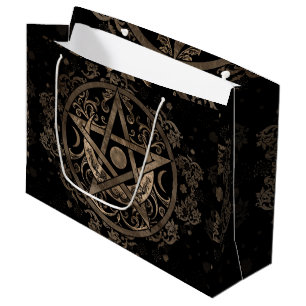 Sacola Para Presentes Grande Ornamento do Pentagrama - Dourado e Preto
