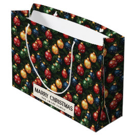 Sacola Para Presentes Grande Ornamentos e Pine Brunches personalizados Feliz Na
