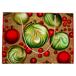 Sacola Para Presentes Grande Ornamentos Vermelhos e Vermelhos