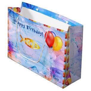 Sacola Para Presentes Grande Os Peixes - Aniversário de Pisces (19 de fevereiro