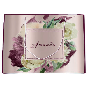 Sacola Para Presentes Grande Os rosas nupciais florais Marsala do aniversário