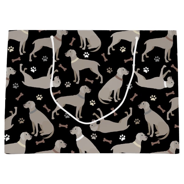 Sacola Para Presentes Grande Ossos e patas do Weimaraner Pretos (Frente)