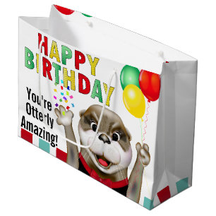 Sacola Para Presentes Grande Óter Fofo-Fofo em Tuxedo Aniversário