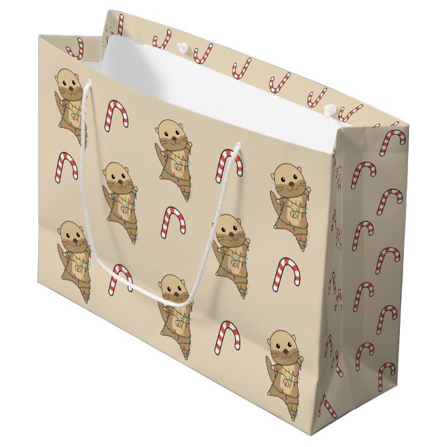 Sacola Para Presentes Grande Otter Natal Neve Animais de inverno Otter (Frente inclinada)