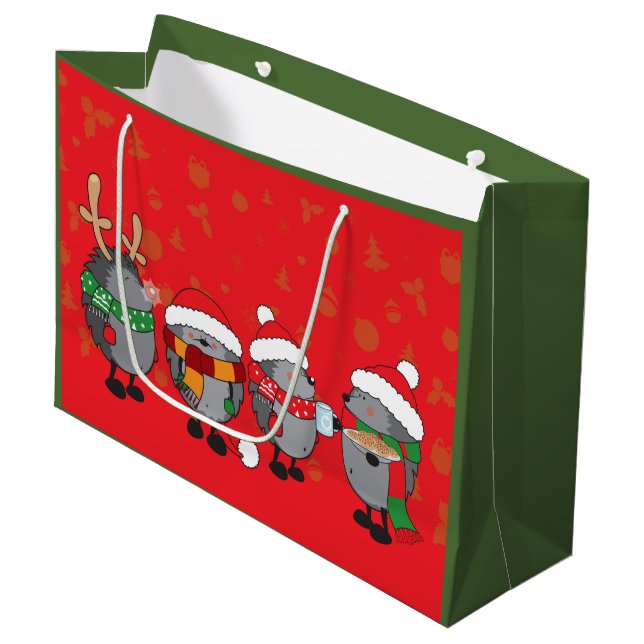 Sacola Para Presentes Grande Ouriços de Natal (Frente inclinada)