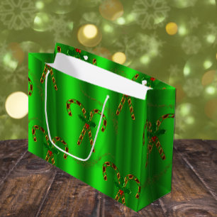 Sacola Para Presentes Grande Ouro Candy Canes Evergreen Elegance Christmas