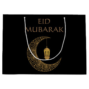 Sacola Para Presentes Grande Ouro Crescente Lua e Lanterna Eid Mubarak Islâmico