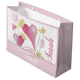 Sacola Para Presentes Grande Ouro Crown Heart Blush Watercolor Monogramado