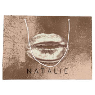 Sacola Para Presentes Grande Ouro de bronze magro de Choclate dos lábios