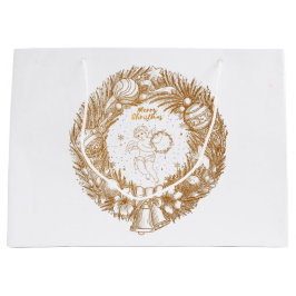 Sacola Para Presentes Grande Ouro Natal Angel-Wreath-Feliz Natal