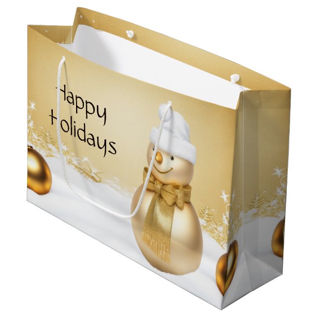 Sacola Para Presentes Grande Ouro Natal Snowman - Snowman Gift Bag (Frente inclinada)