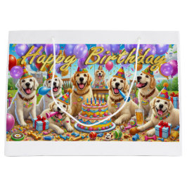 Sacola Para Presentes Grande Ouro Retriever Birthday Bash Gift Bag