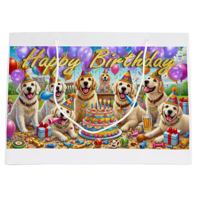 Sacola Para Presentes Grande Ouro Retriever Birthday Bash Gift Bag (Frente)
