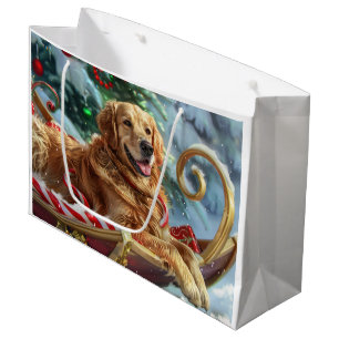 Sacola Para Presentes Grande Ouro Retriever Cachorro Natal Festivo
