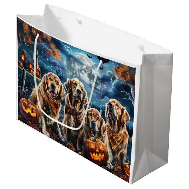Sacola Para Presentes Grande Ouro Retriever Halloween Spooky (Frente inclinada)