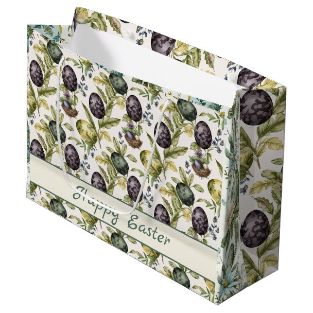 Sacola Para Presentes Grande Ovos de Páscoa padrão nostálgico de colheita n.o 3 (Frente inclinada)