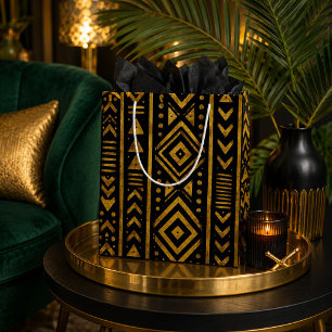 Sacola Para Presentes Grande Padrão Africano Legado Dourado